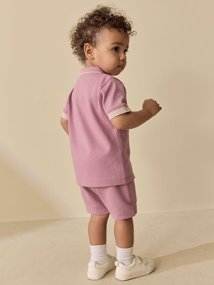 Pink Zip Neck Short Sleeve Polo Shirt And Shorts Set (3mths-7yrs)