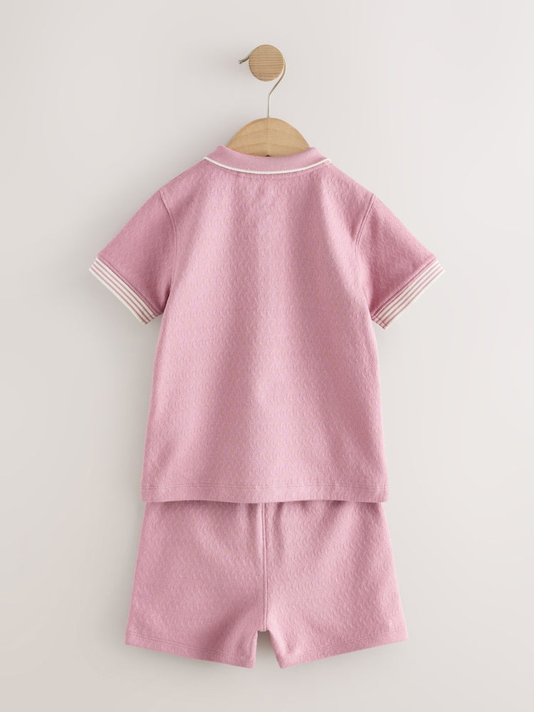 Pink Zip Neck Short Sleeve Polo Shirt And Shorts Set (3mths-7yrs)