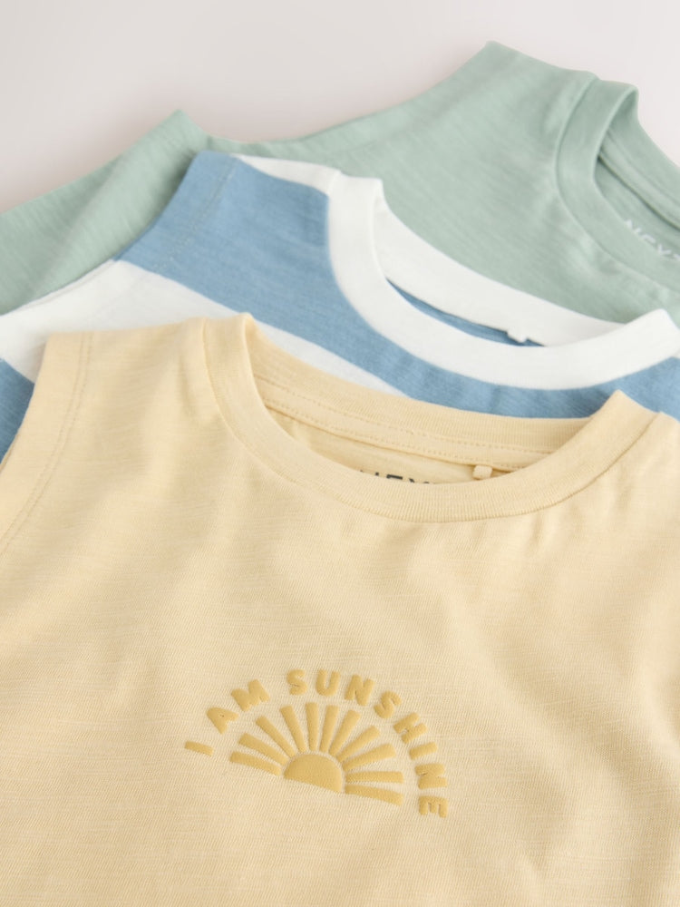 Multi Pastel Stripe Graphic Vests 3 Pack (3mths-7yrs)