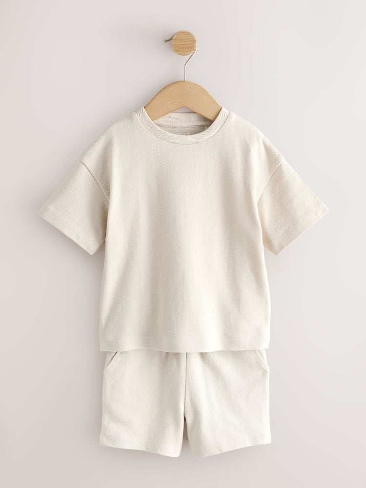 Blue/Green/Neutral Textured Short Sleeve T-Shirt and Shorts Set 3 Pack (3mths-7yrs)