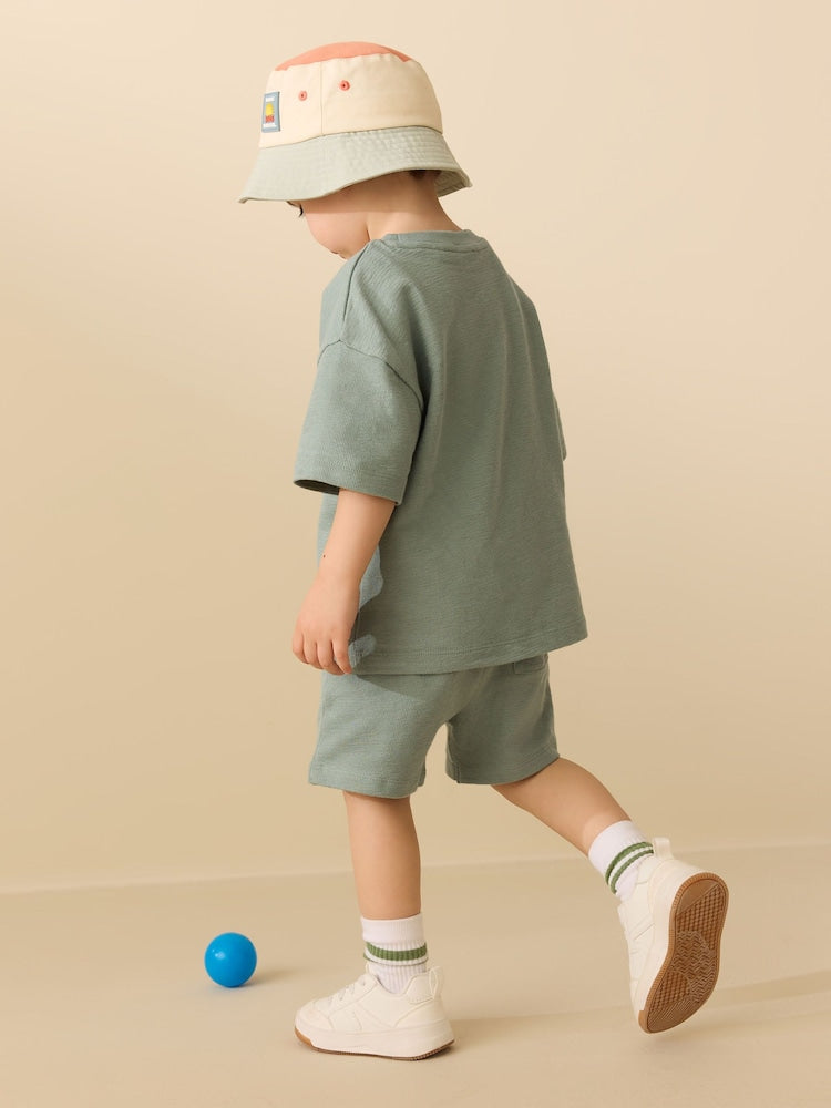 Blue/Green/Neutral Textured Short Sleeve T-Shirt and Shorts Set 3 Pack (3mths-7yrs)