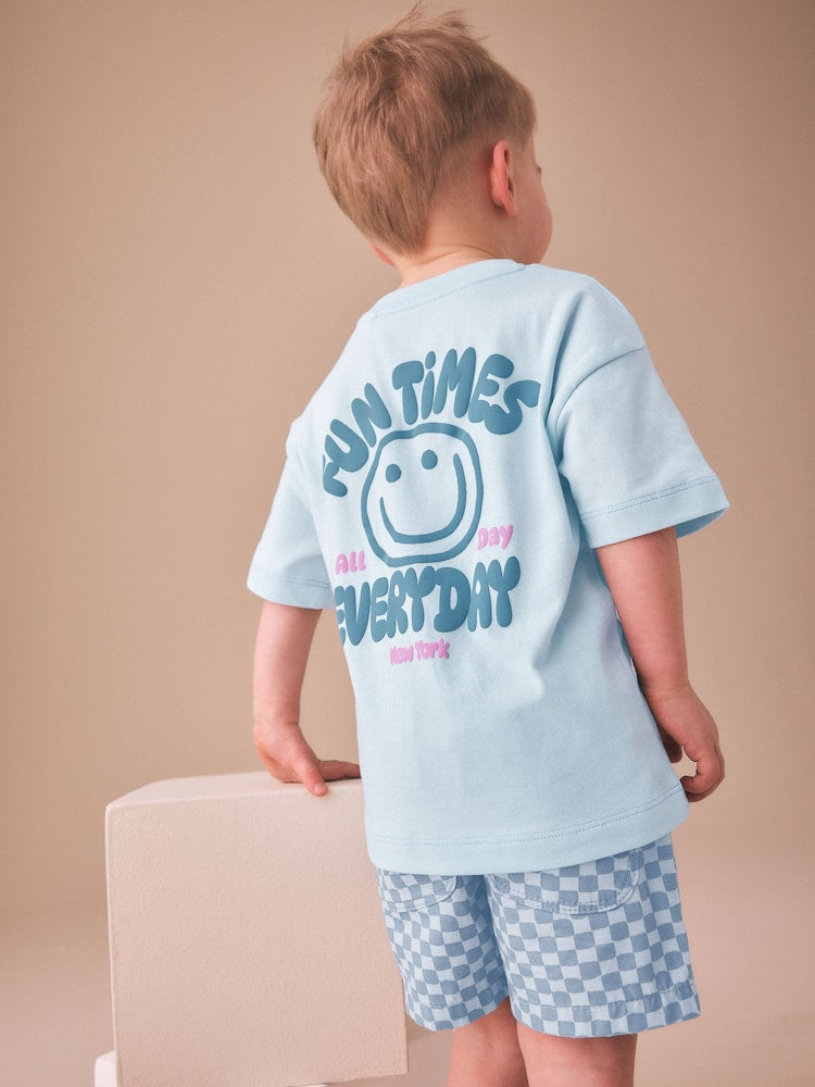 Blue Checkerboard Short Sleeve T-Shirt & Shorts Set (3mths-7yrs)