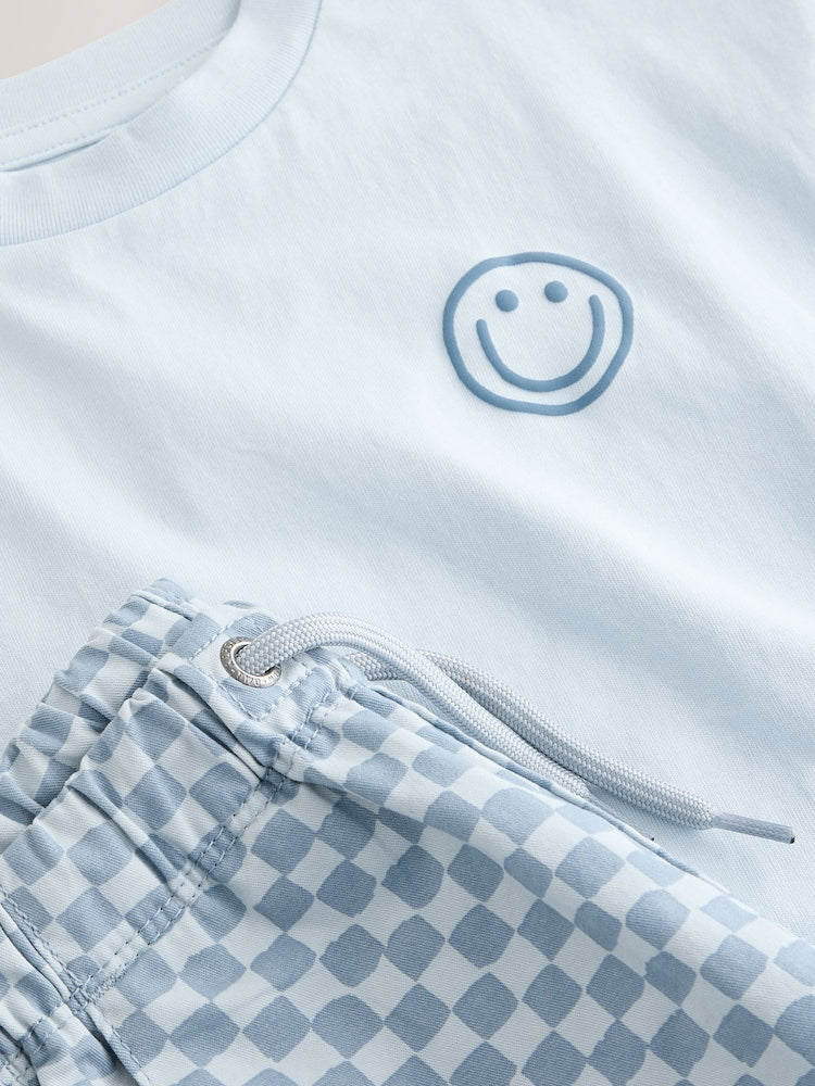 Blue Checkerboard Short Sleeve T-Shirt & Shorts Set (3mths-7yrs)