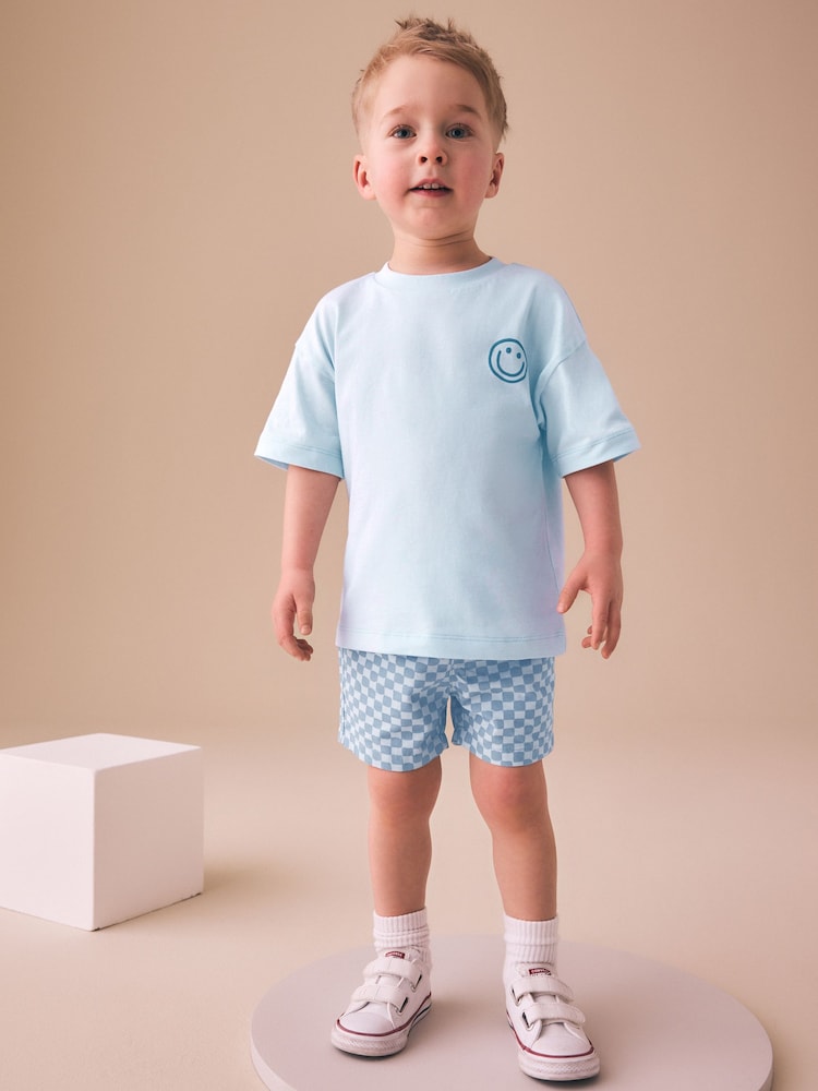 Blue Checkerboard Short Sleeve T-Shirt & Shorts Set (3mths-7yrs)
