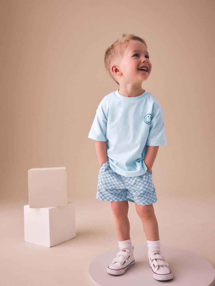 Blue Checkerboard Short Sleeve T-Shirt & Shorts Set (3mths-7yrs)