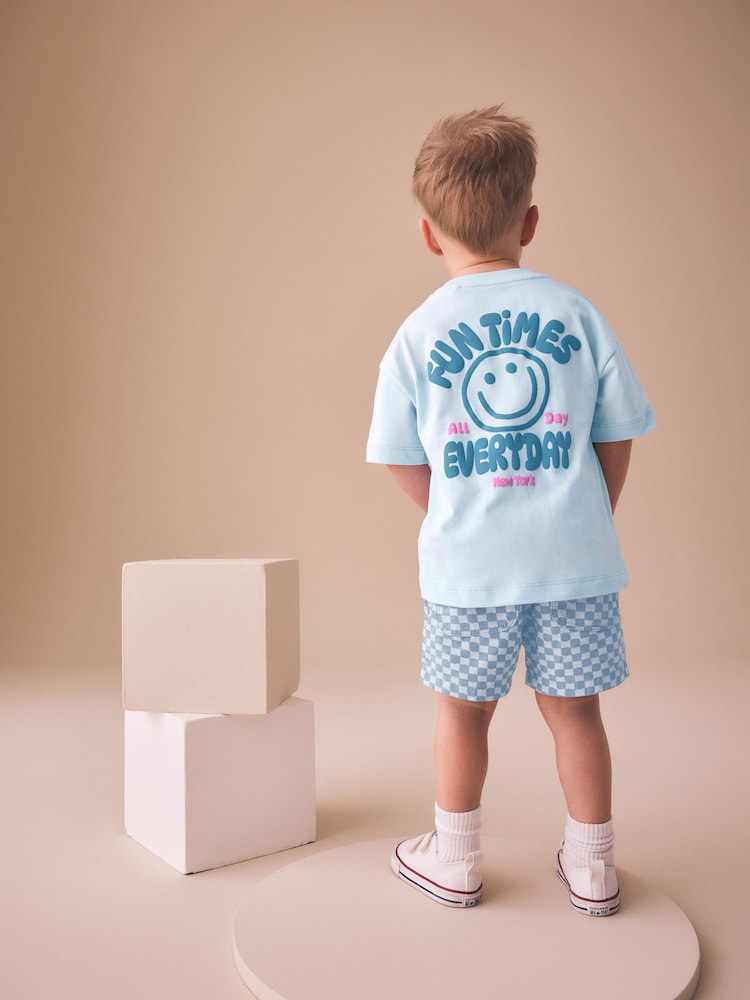Blue Checkerboard Short Sleeve T-Shirt & Shorts Set (3mths-7yrs)