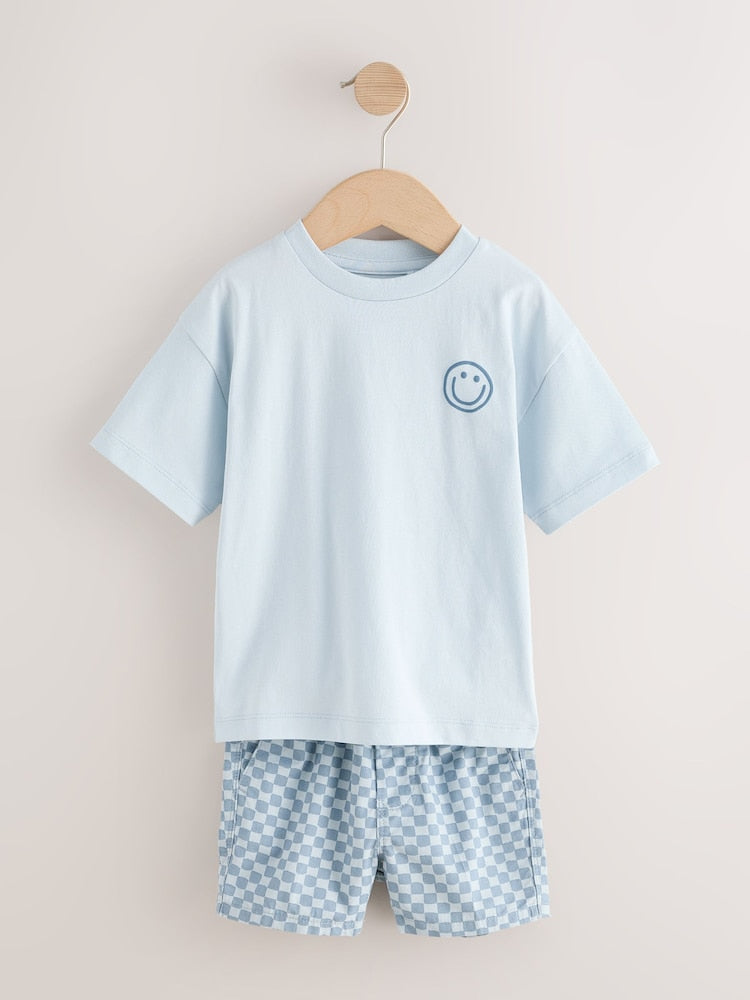 Blue Checkerboard Short Sleeve T-Shirt & Shorts Set (3mths-7yrs)