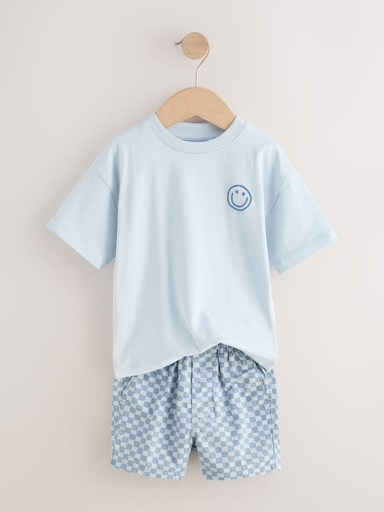 Blue Checkerboard Short Sleeve T-Shirt & Shorts Set (3mths-7yrs)