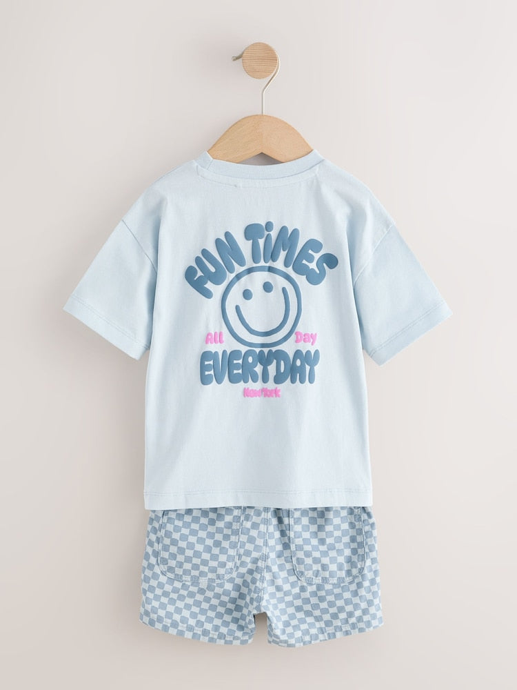 Blue Checkerboard Short Sleeve T-Shirt & Shorts Set (3mths-7yrs)