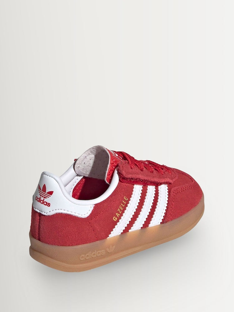 adidas Originals Red/White Gazelle Indoor Comfort Closure Elastic Lace Infant Trainers