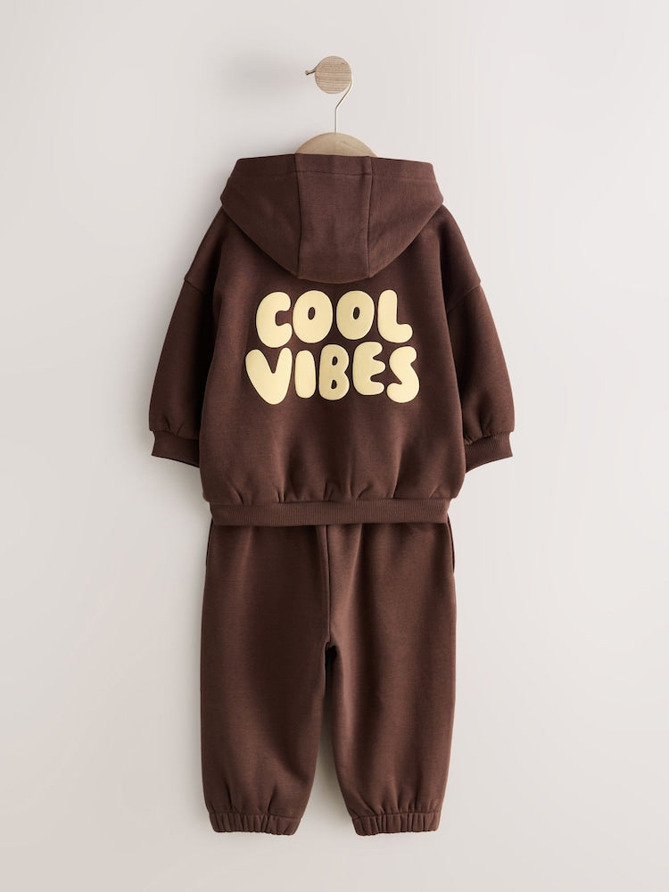 Back Print Chocolate Brown Back Print Hoodie and Joggers Set (3mths-7yrs)