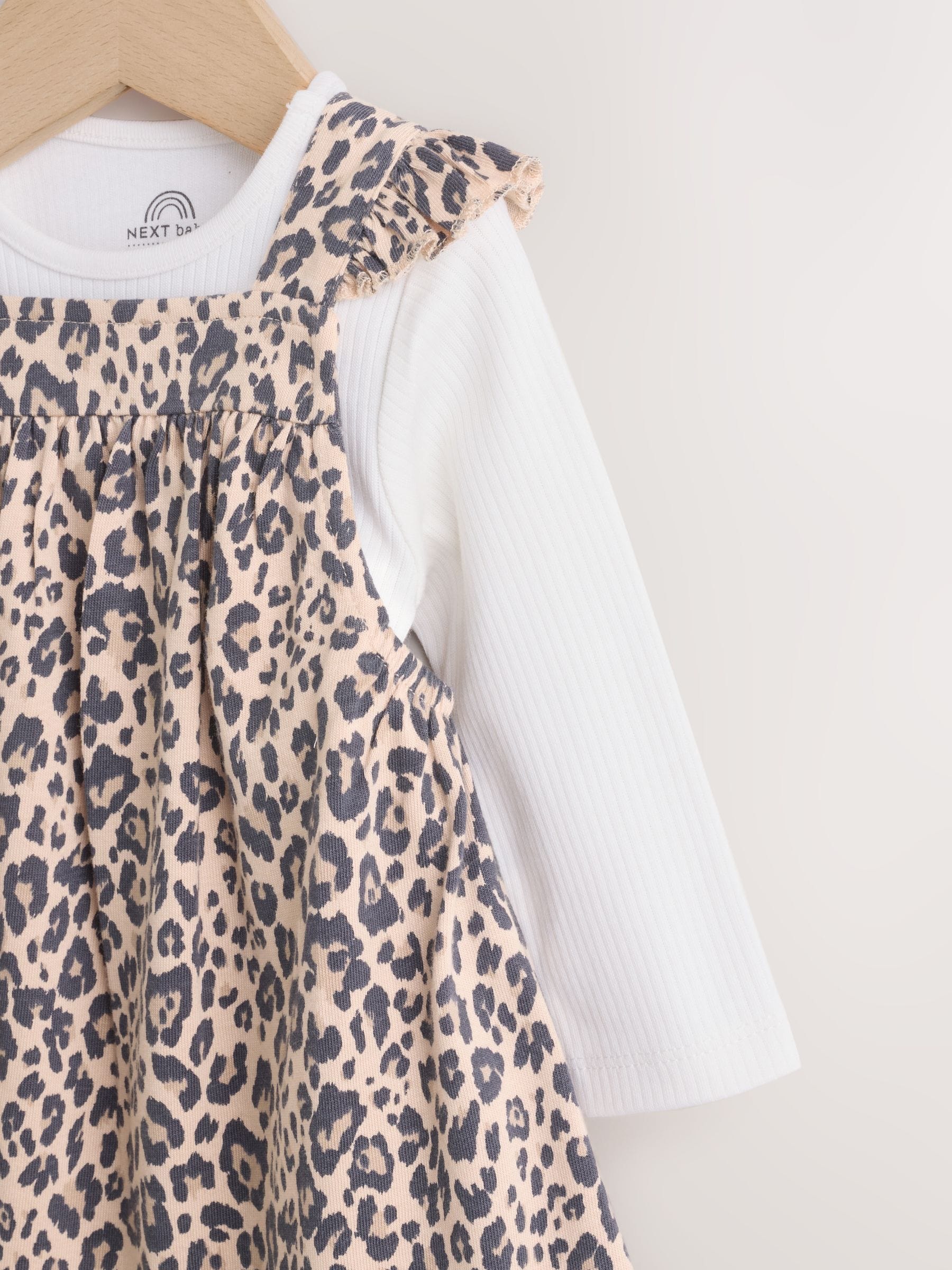 Leopard Print Baby Jersey Dungaree and Bodysuit 2 Piece Set (0mths-2yrs) - Size Up to 1 Month (56cm)