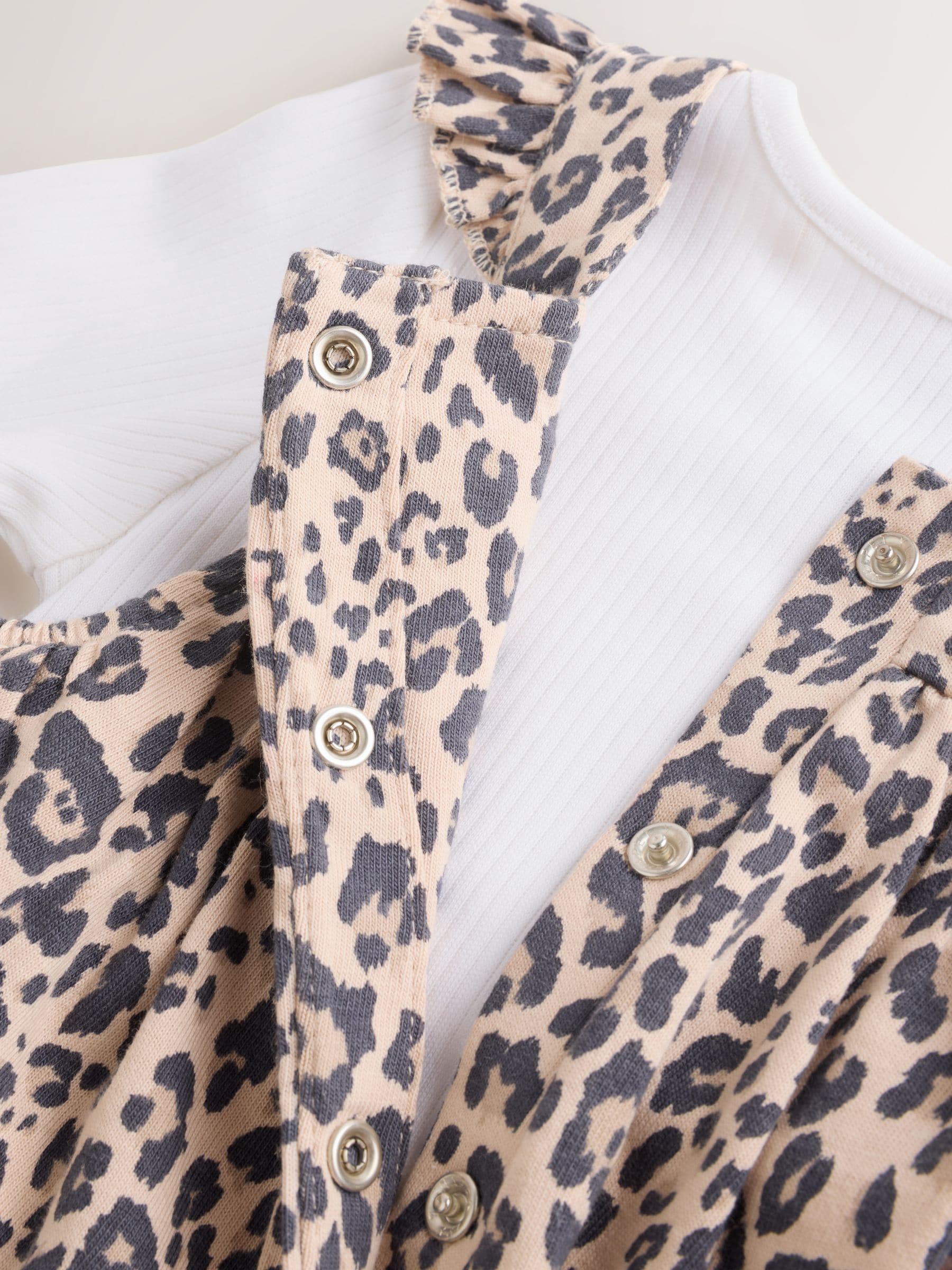Leopard Print Baby Jersey Dungaree and Bodysuit 2 Piece Set (0mths-2yrs) - Size Up to 1 Month (56cm)