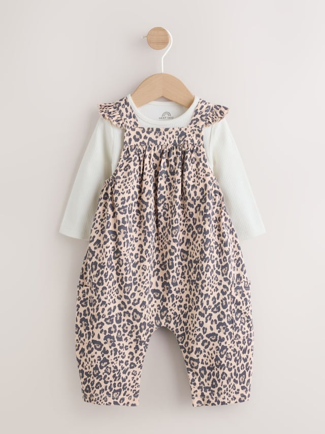 Leopard Print Baby Jersey Dungaree and Bodysuit 2 Piece Set (0mths-2yrs) - Size Up to 1 Month (56cm)