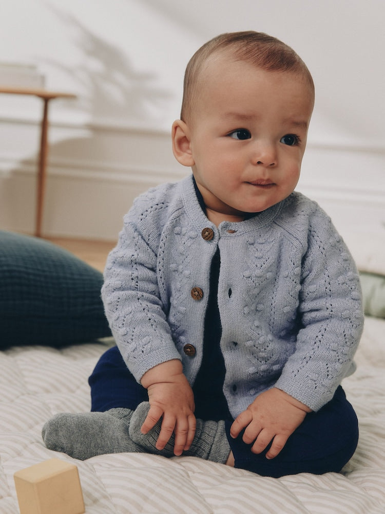 Blue Soft Touch Knitted Baby Cardigan (0mths-2yrs) - Up to 1 Month (50-56cm)