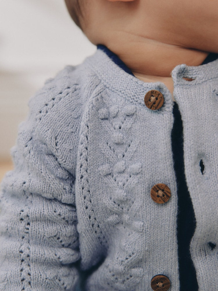Blue Soft Touch Knitted Baby Cardigan (0mths-2yrs)