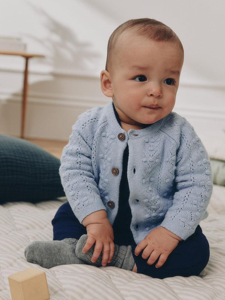 Blue Soft Touch Knitted Baby Cardigan (0mths-2yrs)