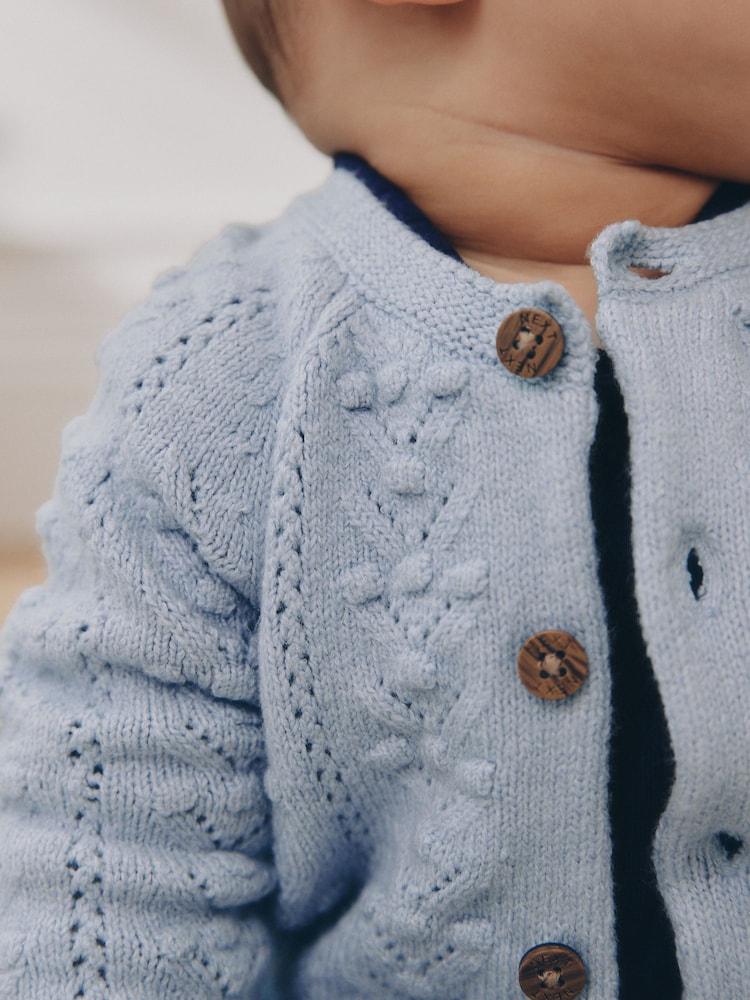 Blue Soft Touch Knitted Baby Cardigan (0mths-2yrs)