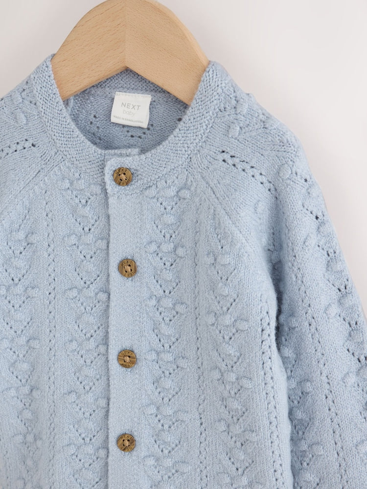 Blue Soft Touch Knitted Baby Cardigan (0mths-2yrs)