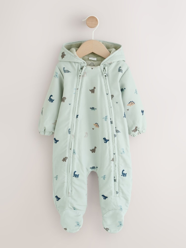 Green Dino Hooded Baby All-In-One (0mths-2yrs) - Up to 1 Month (50-56cm)