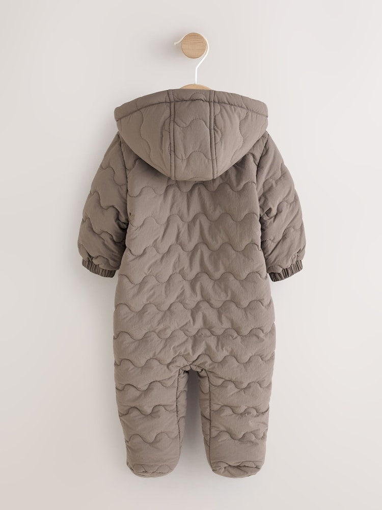 Neutral Brown Quilted Baby All-In-One Pramsuit