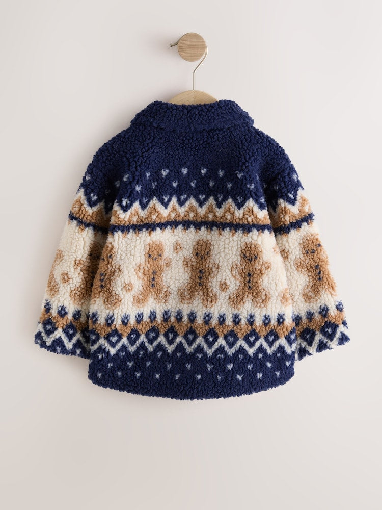 Navy Gingerbread Borg Fleece Shacket (3mths-7yrs)