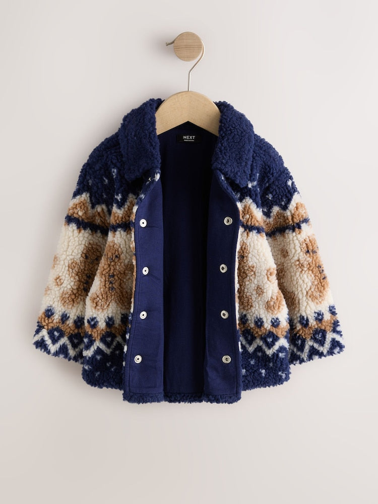 Navy Gingerbread Borg Fleece Shacket (3mths-7yrs)