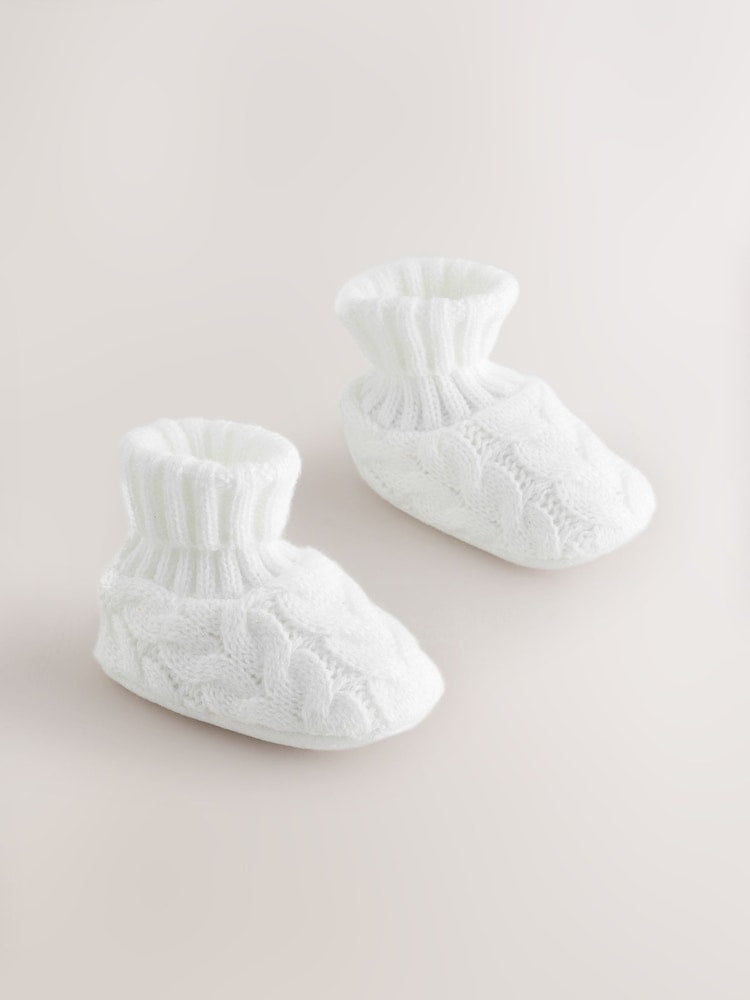 White Knitted Sock Top Boot Shoes (0-18mths) - White / Up To 3 Months (50 - 62cm)