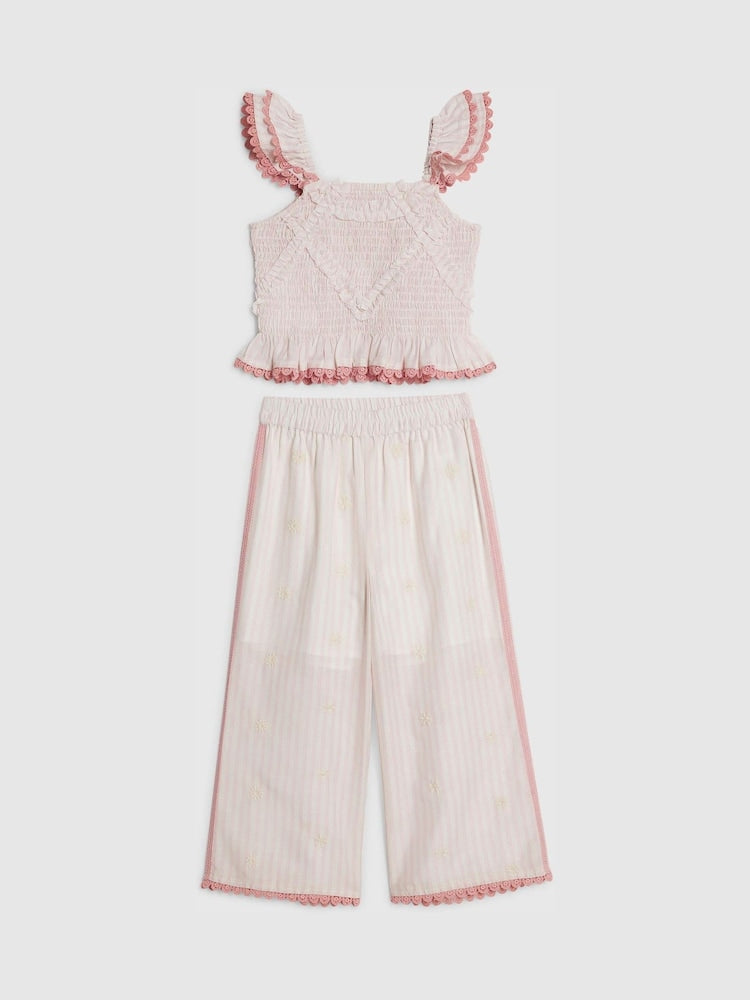 River Island Pink Stripe Frill Top & Frill Trousers Set - Size 12-18 Months (80-86cm) - River Island Pink Stripe Frill