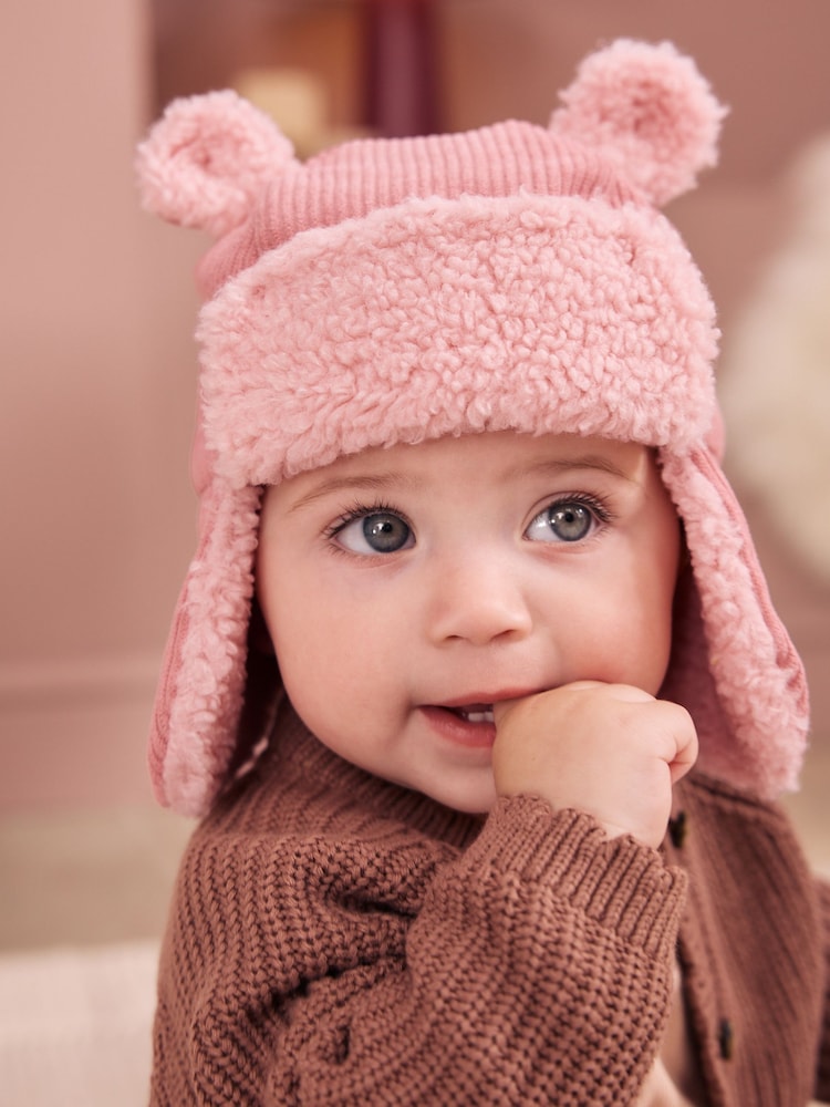 Pink Cord Trapper Baby Hat - Pink Cord / Up to 1 Month (50-56cm)