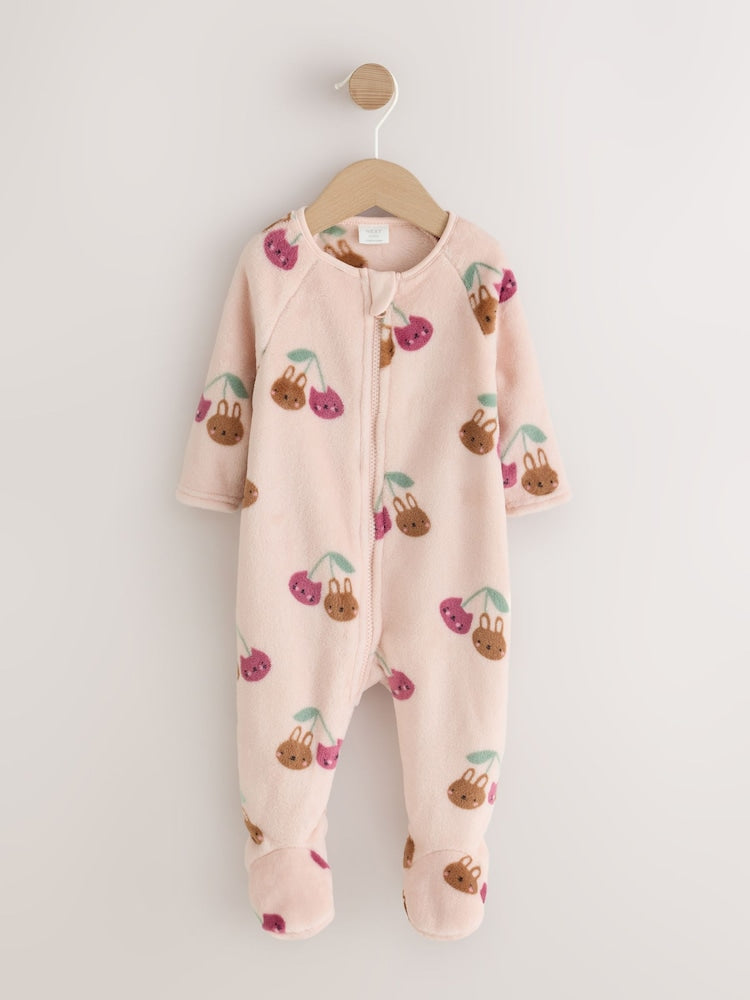 Pink Cat Two Way Zip Fleece Sleepsuit