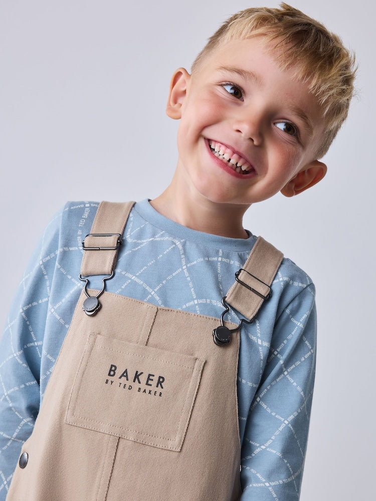 Baker by Ted Baker Blue Stone Dungaree and Graphic T-Shirts Set