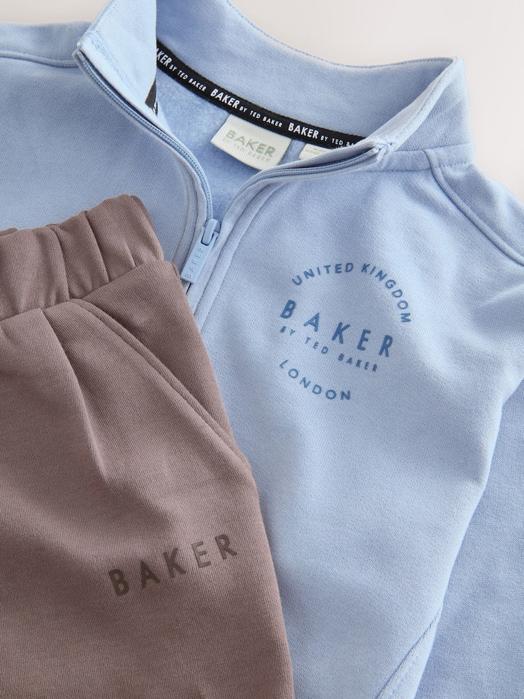 Baker by Ted Baker Funnel Zip Neck Blue/Brown Sweatshirt and Joggers Set