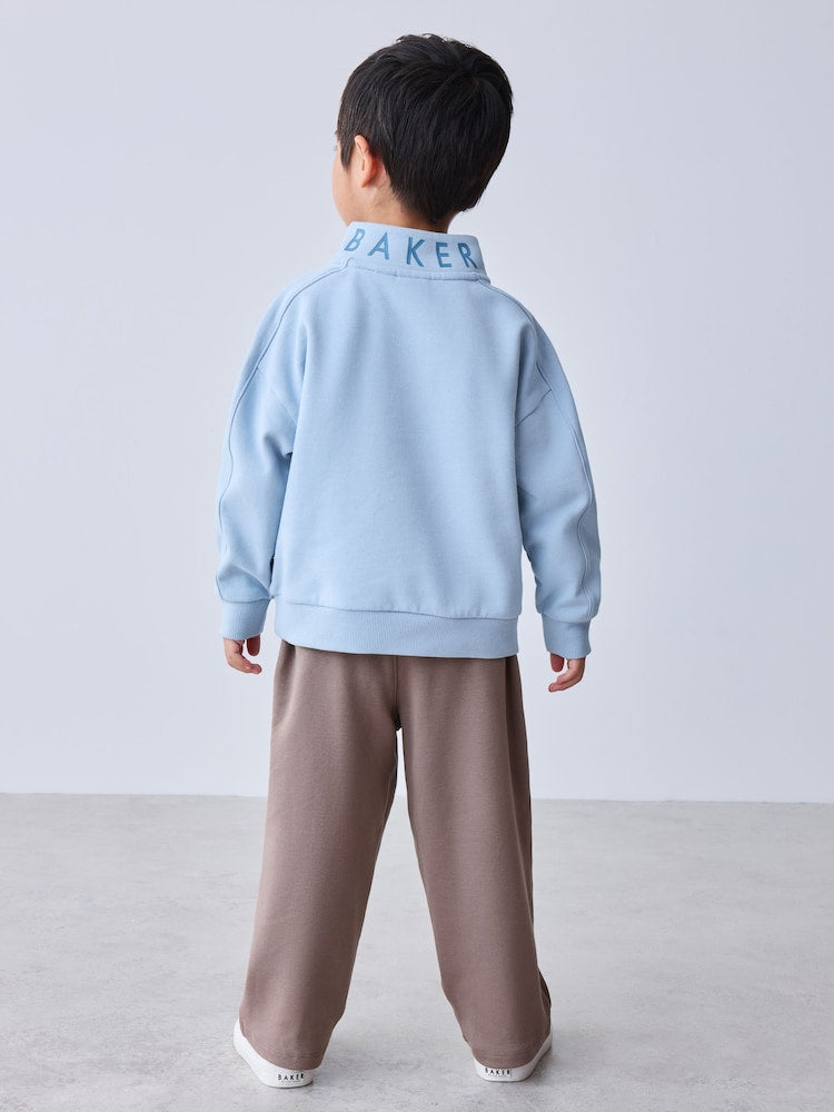 Baker by Ted Baker Funnel Zip Neck Blue/Brown Sweatshirt and Joggers Set