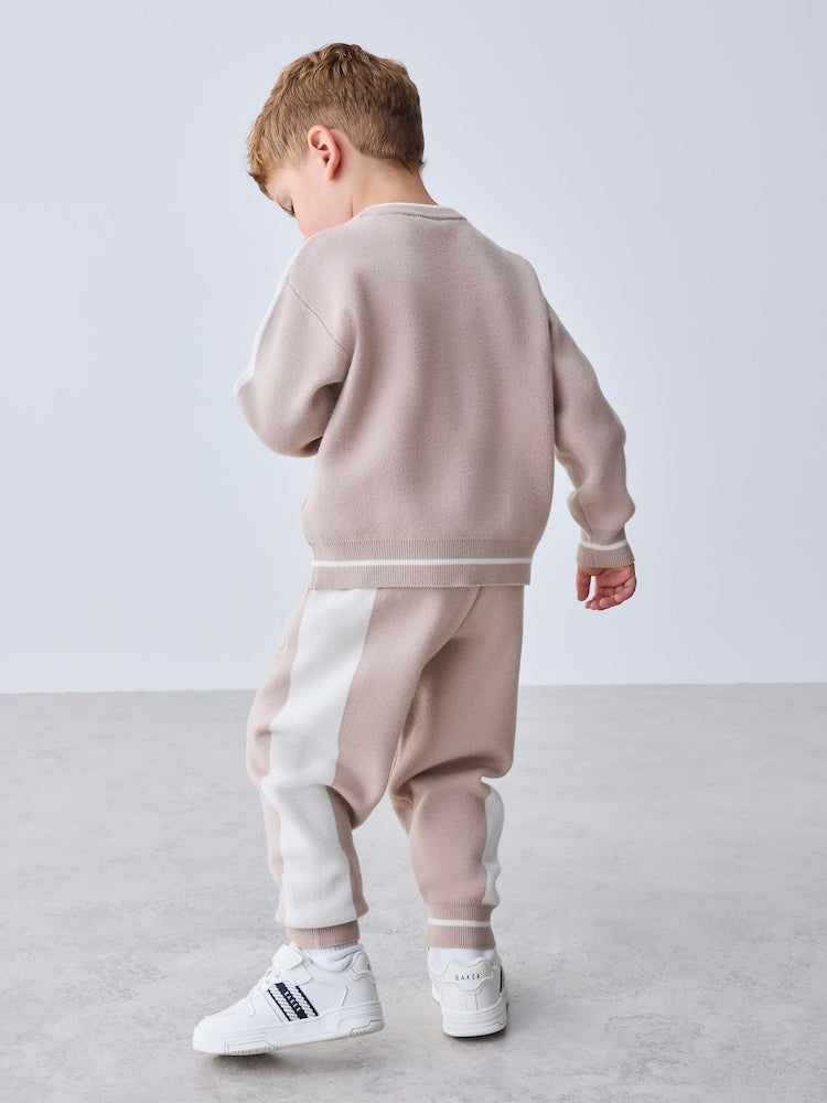 Baker by Ted Baker Neutral Stone Colourblock Knitted Sweat Top & Jogger Set