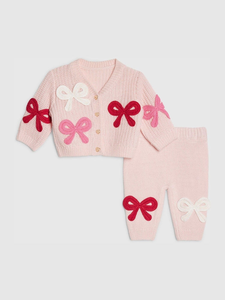 River Island Pink Knitted Bow Cardigan & Legging Set