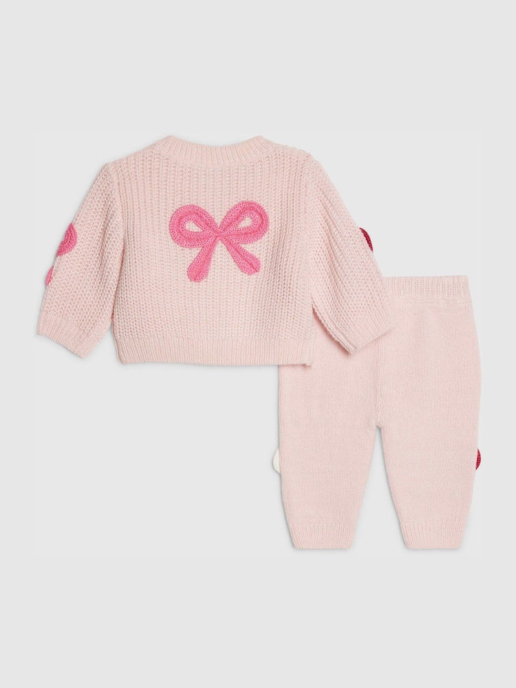 River Island Pink Knitted Bow Cardigan & Legging Set