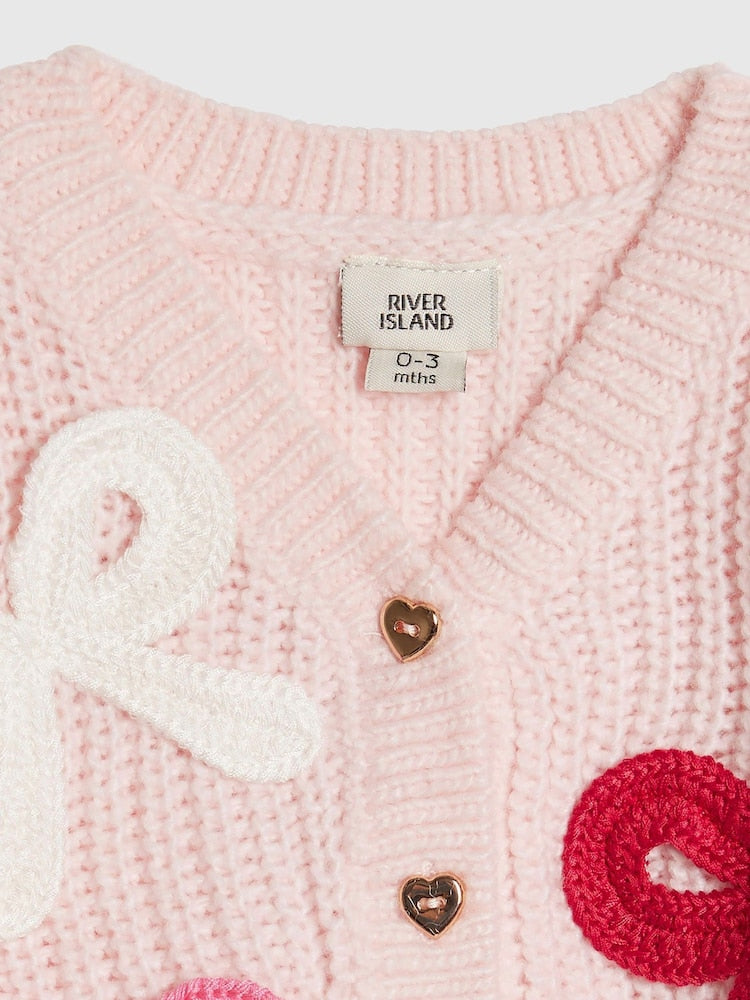 River Island Pink Knitted Bow Cardigan & Legging Set