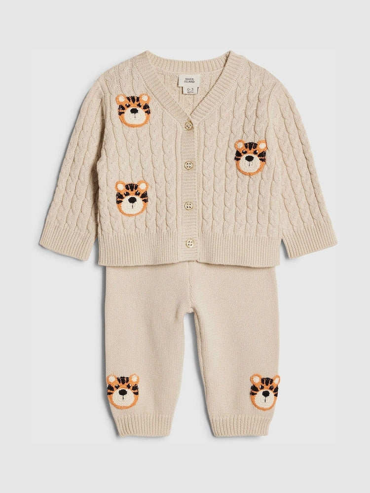 River Island Brown Tiger Cable Cardigan Set