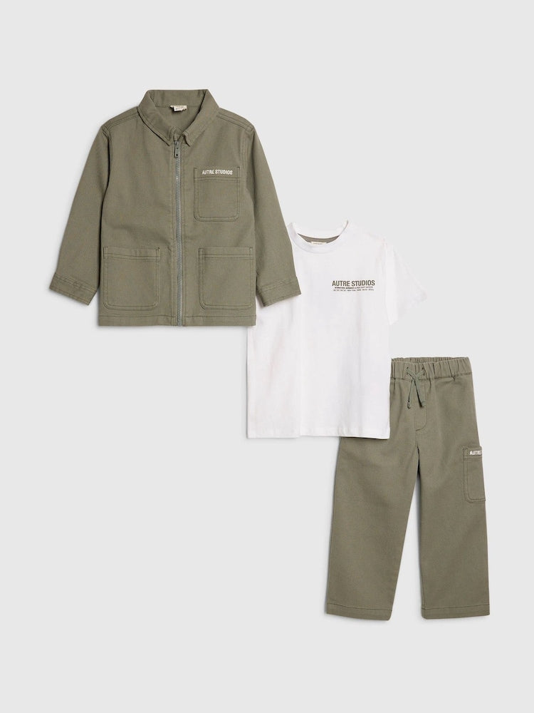 River Island Green Twill Shacket & Trousers Set 3 Piece