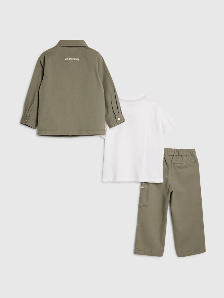 River Island Green Twill Shacket & Trousers Set 3 Piece
