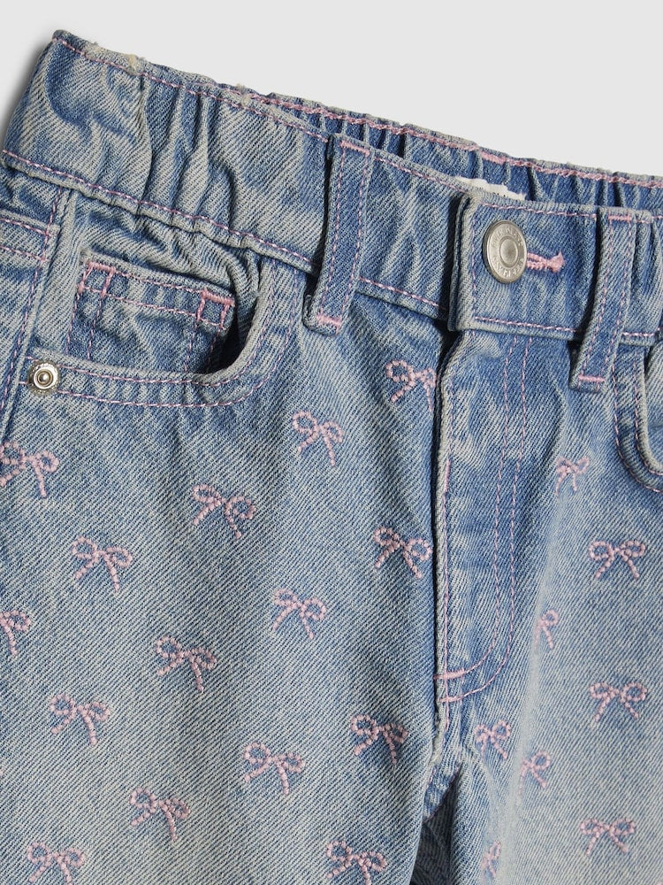 River Island Blue Embroidered Bow Straight Leg Jeans