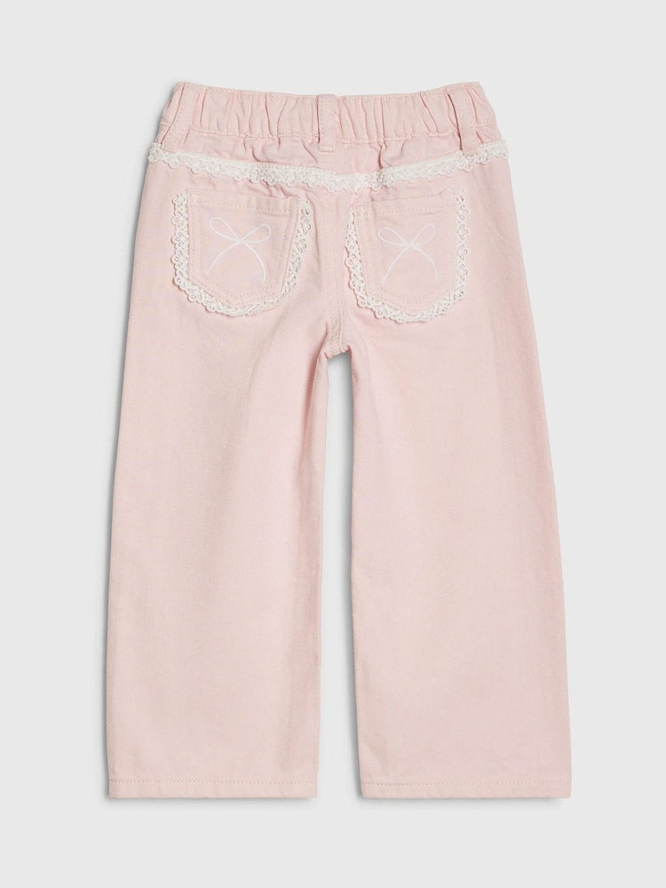 River Island Pink Lace Wide Leg Jeans