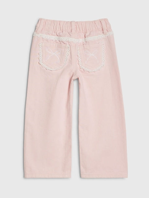 River Island Pink Lace Wide Leg Jeans - Size 12-18 Months (80-86cm)