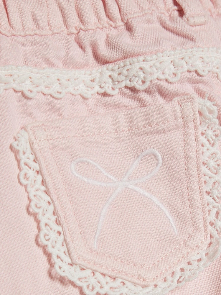 River Island Pink Lace Wide Leg Jeans