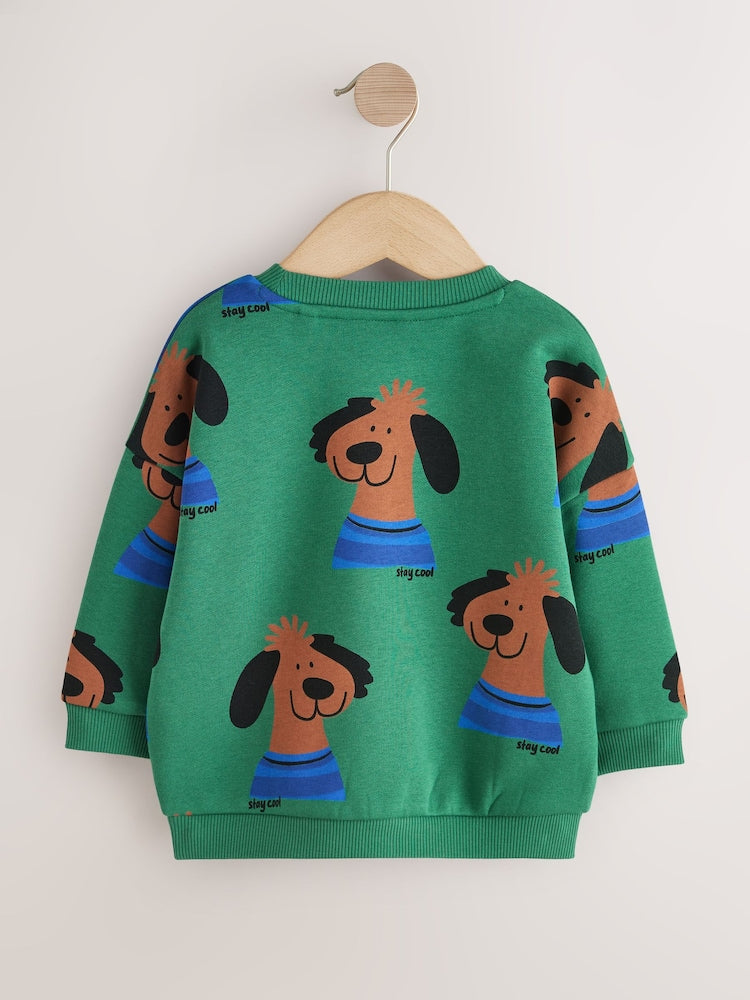 Green All Over Printed Crew Neck Sweat Top (3mths-7yrs)