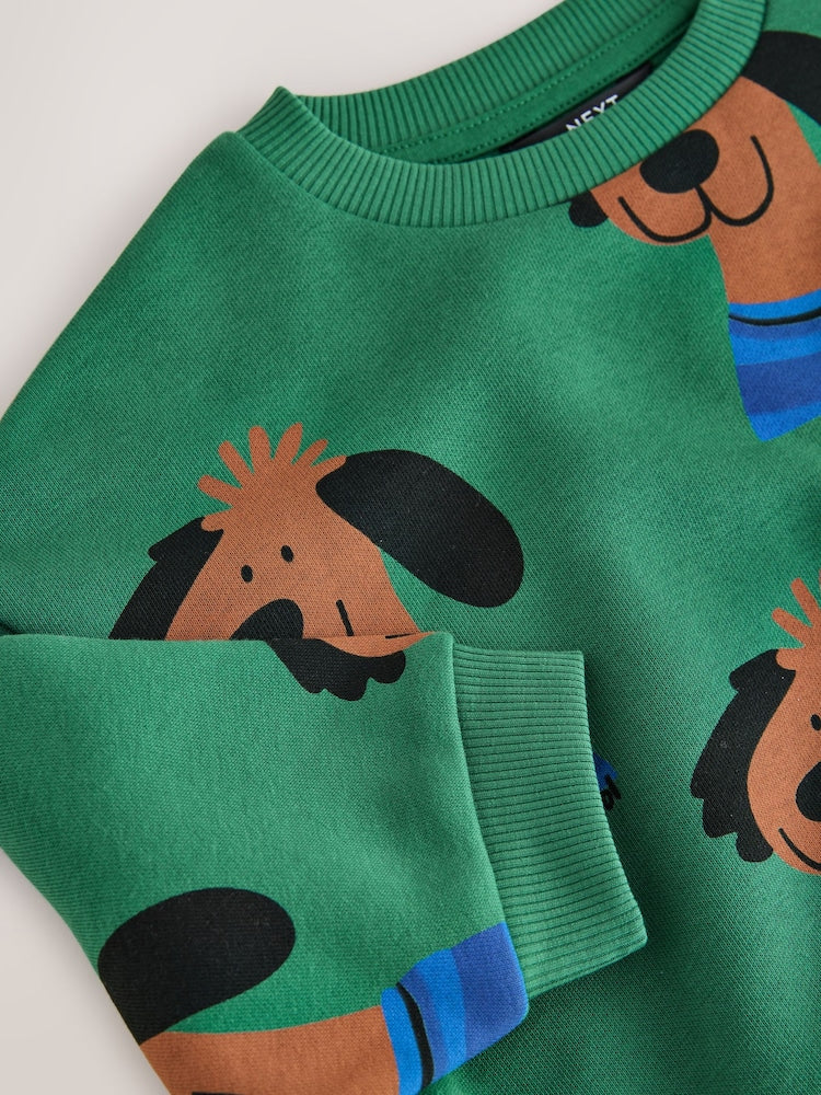 Green All Over Printed Crew Neck Sweat Top (3mths-7yrs)