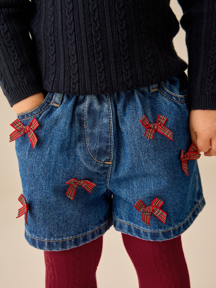 Denim/ Red Tartan Bow Denim Bow