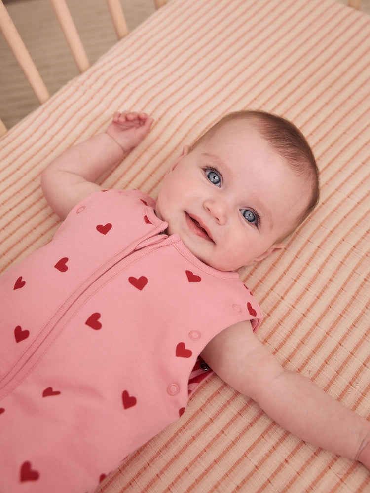 Pink/Red Heart 2.5 Tog Removable Sleeve Baby Sleep Bag