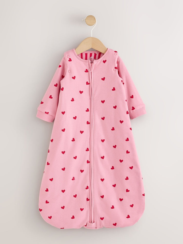 Pink/Red Heart 2.5 Tog Removable Sleeve Baby Sleep Bag